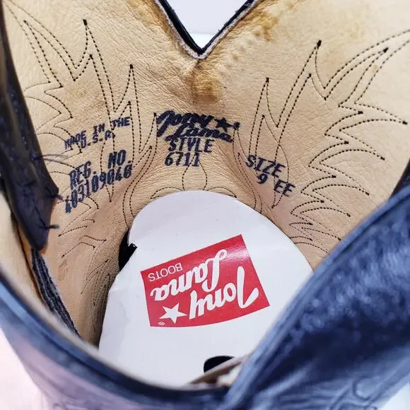 Vtg. TONY LAMA Western Cowboy Boots Black Leather 6711 Men's 9 EE *NOT WIDE* - Picture 2 of 16